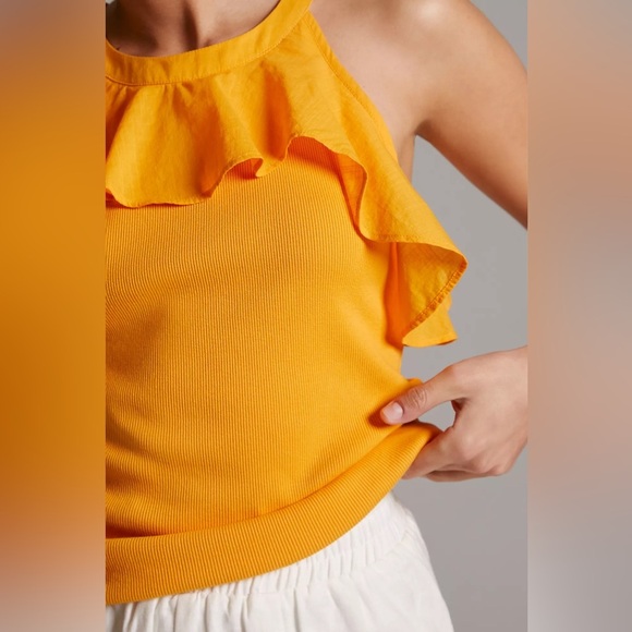 Anthropologie Maeve Ruffled Rib Halter Tank Small - Picture 3 of 7
